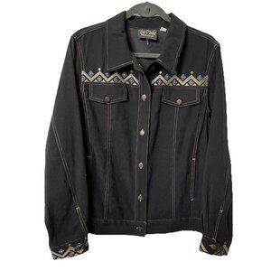 Vintage Bob Mackie Jacket Womens L Black Embroidered 90s Trucker Style